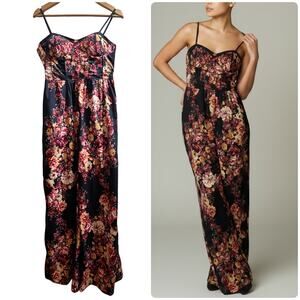 Band of Gypsies Floral Structured Sweetheart Bustier Wide Leg Jumpsuit Medium